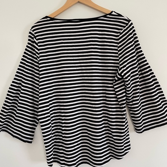 Chico's 2 Neutral Classic black white stripes shirt wide sleeve size Large L14 - Picture 6 of 8